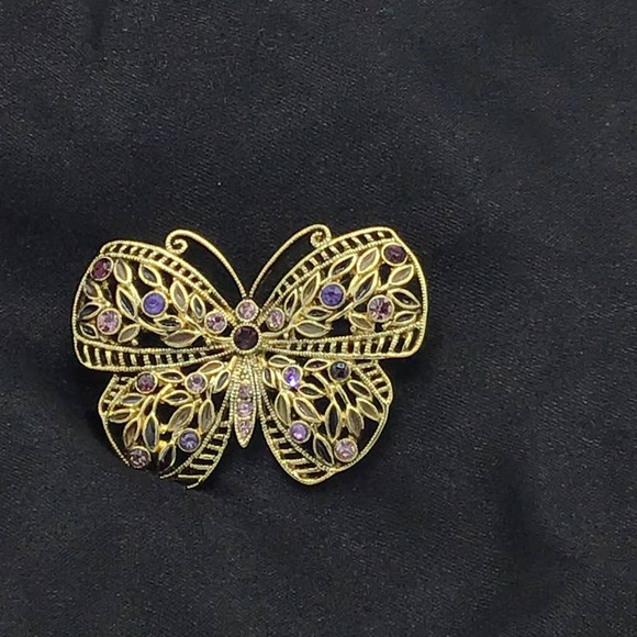 None Jewelry - Butterfly Gold Jeweled Broach
